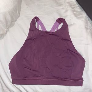 lululemon high neck cross back sports bra in lovely berry